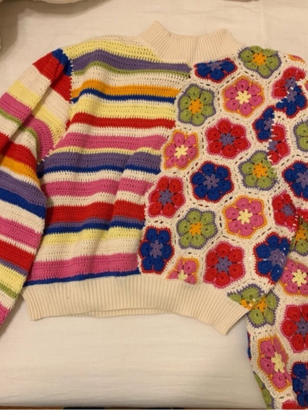 FARM Rio Multicolor Striped & Floral Crochet Turtleneck Sweater - Picture 7 of 7